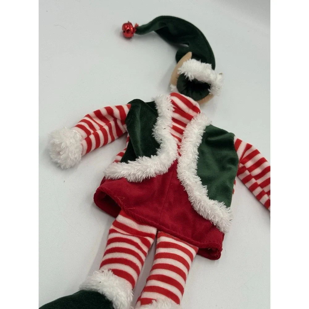 Christmas Elf Red Green White Striped Outfit for wine bottle